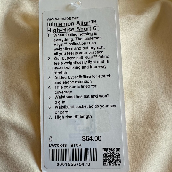 Lululemon Align High Rise Short 6" Butter Cream 0 NWT - Picture 9 of 10